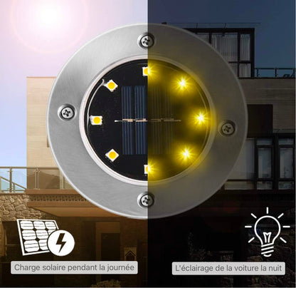 Lampadaires solaires, 8 LEDs Lampadaires solaires Lampes de jardin solaires d'extérieur Lampes solaires blanches chaudes IP65 Projecteurs de sol étanches Lumière de paysage de jardin pour pelouse [6 pièces]