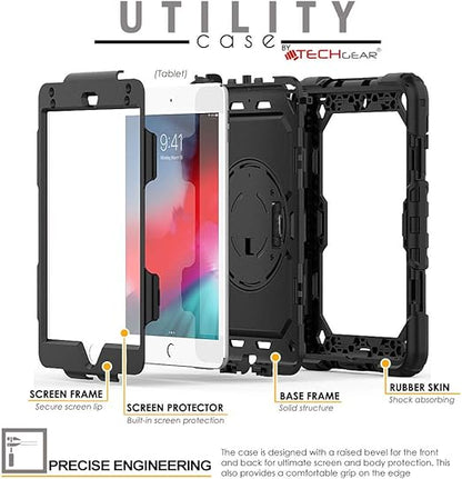 Coque pour iPad Mini 5ème Gén 2019 / iPad Mini 4 - Coque Rigide, Très Haute Protection Anti-Choc avec Support Pivotant 360 Degrés, Bandoulière Épaule et Prise Main - Noir