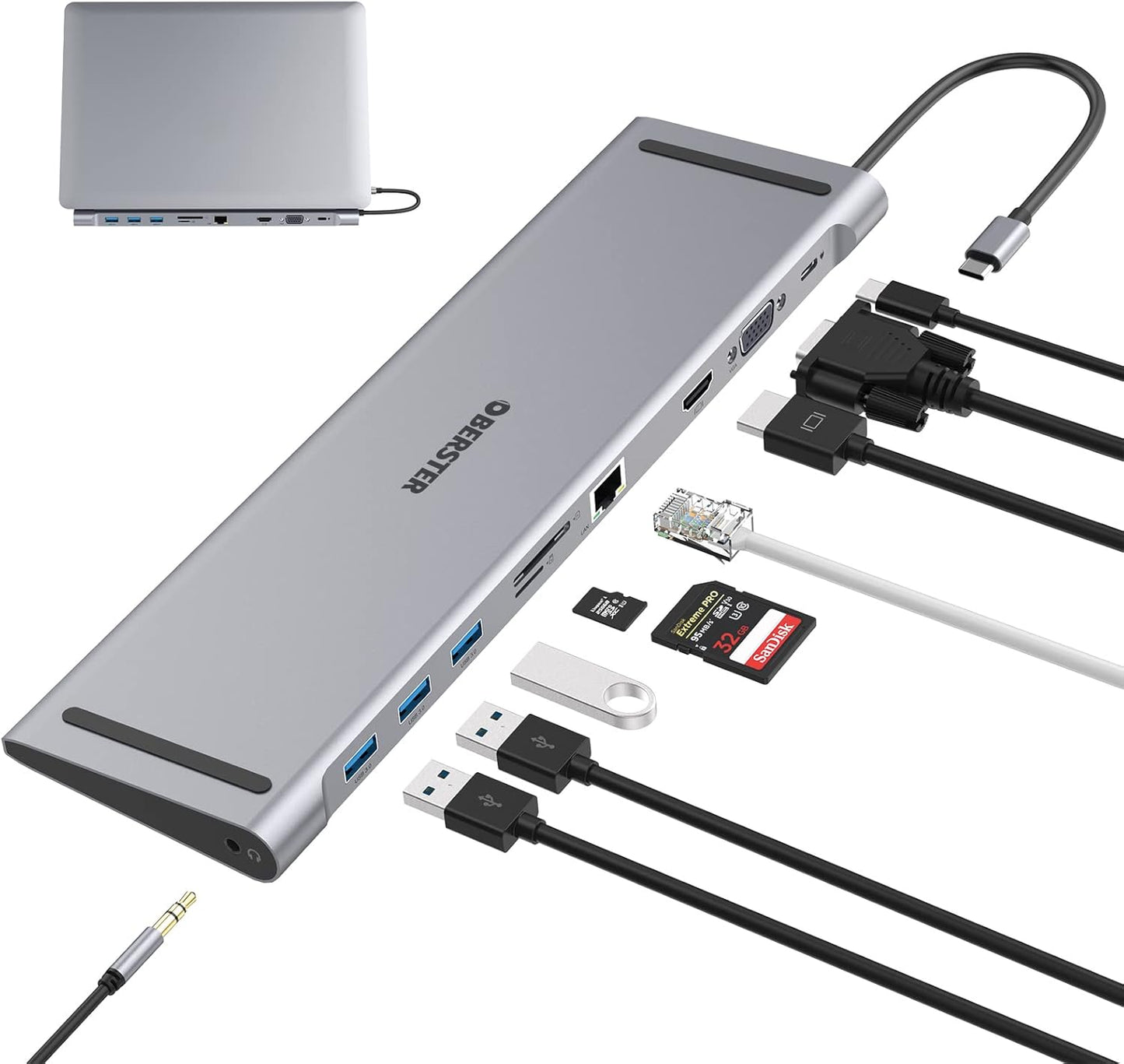 Station d'accueil USB C Docking Station, 10 en 1 Triple Display USB C Hub Dual Monitor mit 4K HDMI, VGA, 3xUSB 3.0, PD 100W, Ethernet, SD/TF Slots, Laptop-Dockingstation für MacBook und Windows
