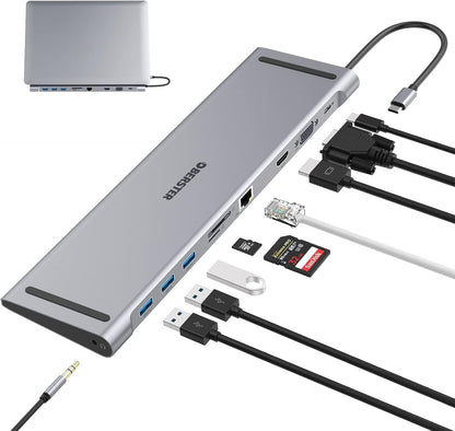 Station d'accueil USB C Docking Station, 10 en 1 Triple Display USB C Hub Dual Monitor mit 4K HDMI, VGA, 3xUSB 3.0, PD 100W, Ethernet, SD/TF Slots, Laptop-Dockingstation für MacBook und Windows