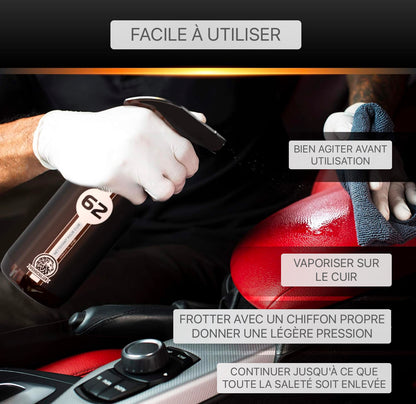 Nettoyant pour voiture pour l'entretien du cuir VEHICULUX pour des sièges en cuir propres - en tant qu'entretien du cuir pour voiture, il assure un nettoyage complet et fiable du cuir, produit d'entretien du cuir pour voiture, nettoyage du cuir pour voitu