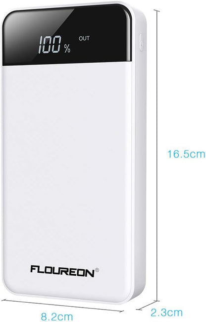 FLOUREON Batterie Externe 20000mAh Power Bank avec L’écran LED Chargeur Portable 2 Ports Entrées 2 Ports Sorties USB pour Téléphone Portable Tablette