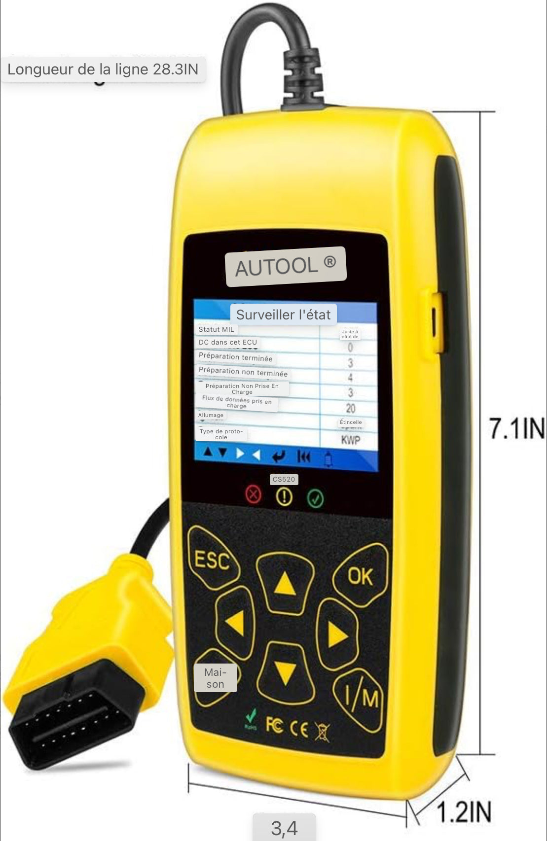 Lecteur de code de voiture AUTOOL OBD2, scanner de système de moteur automobile, outil de diagnostic de code d'erreur pour véhicule universel, CS-520