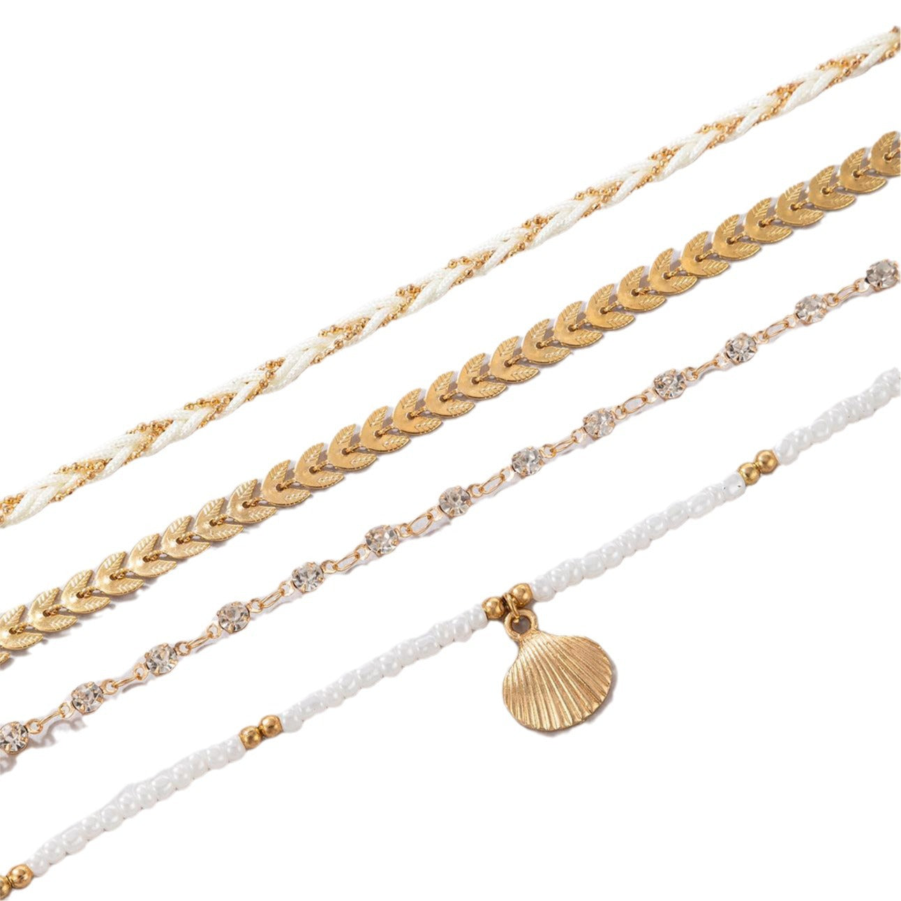 Ensemble de Cheville "Bohème Spirit" 4 Pièces – Cordes Tissées & Perles Géométriques