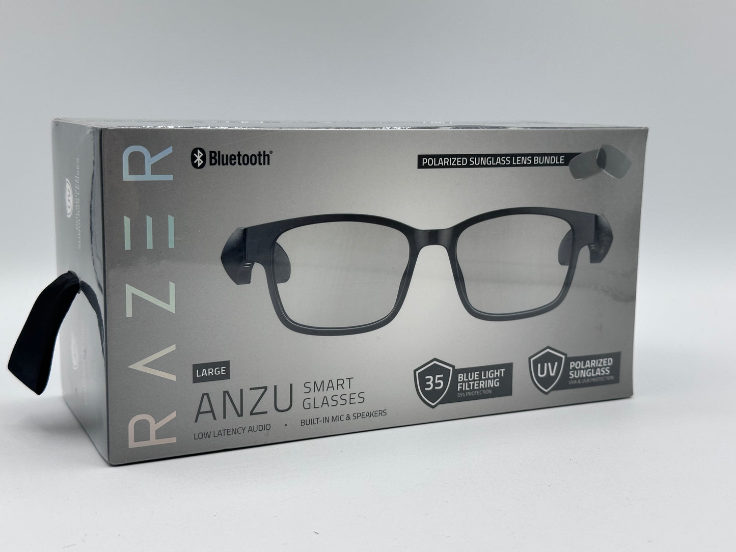 Lunettes à filtre anti-lumière bleue ou lunettes de soleil audio (Rectangle, Large) (Son à faible latence, Conception IPX4 résistante à l’eau, Micro intégré et haut-parleurs) Noir Razer Anzu