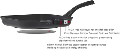 Poêle à Induction en Aluminium Moulé Durable Antiadhésive - avec Poignée Résistante à la Chaleur