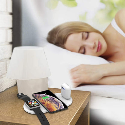 Chargeur sans Fil Rapide, Chargeur à Induction Fast Qi Station de Charge pour A pple Watch 5/4/3/2/1 iPhone11/Pro/X/XR/XS/8/Plus, AirPods1,2 AirPods Pro Samsung Galaxy S10 / S9 / S8, Note 10/9 3 en 1