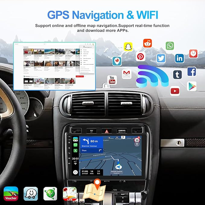 Autoradio pour Porsche Cayenne 2G+32G Android 13 2002-2010 avec CarPlay Android Auto