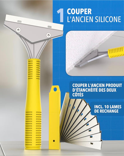 Kit complet de 23 outils pour enlever et lisser le silicone – Grattoir, couteau à joint, spatule et lisseurs – Ensemble pour joints silicone dans salle de bain, cuisine, carrelage et fenêtres