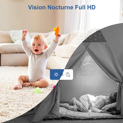 Camera Surveillance WiFi intérieure 2K HD Alarme, sans Fil Vision Nocturne, Audio bidirectionnel