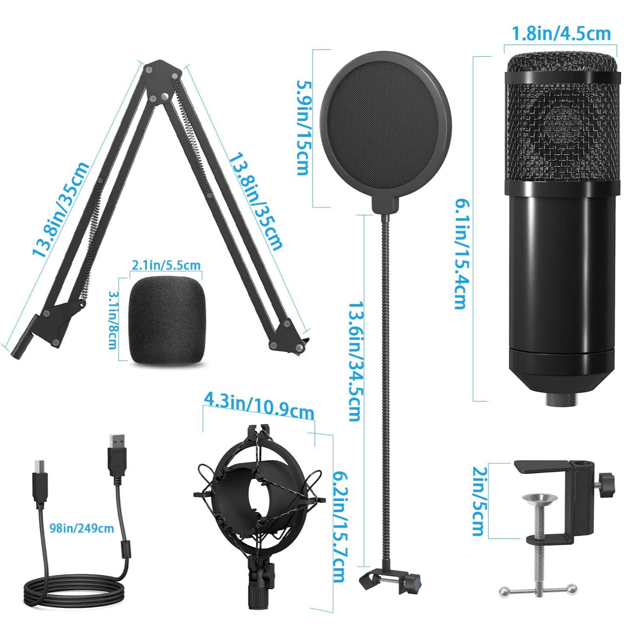 Microphone Kit Professionnel USB - Condensateur avec Filtre Anti-Pop PC neuf