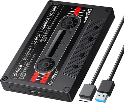 Boîtier Disque Dur 2,5'' USB3.0 vers SATA, Tape-Retro Boîtier pour Disque Dur Externe pour Disque Dur SSD de 7/9,5 mm, Supporte UASP et Une Capacité Jusqu'à 6TB, Noir(2580U3-V1-BK)