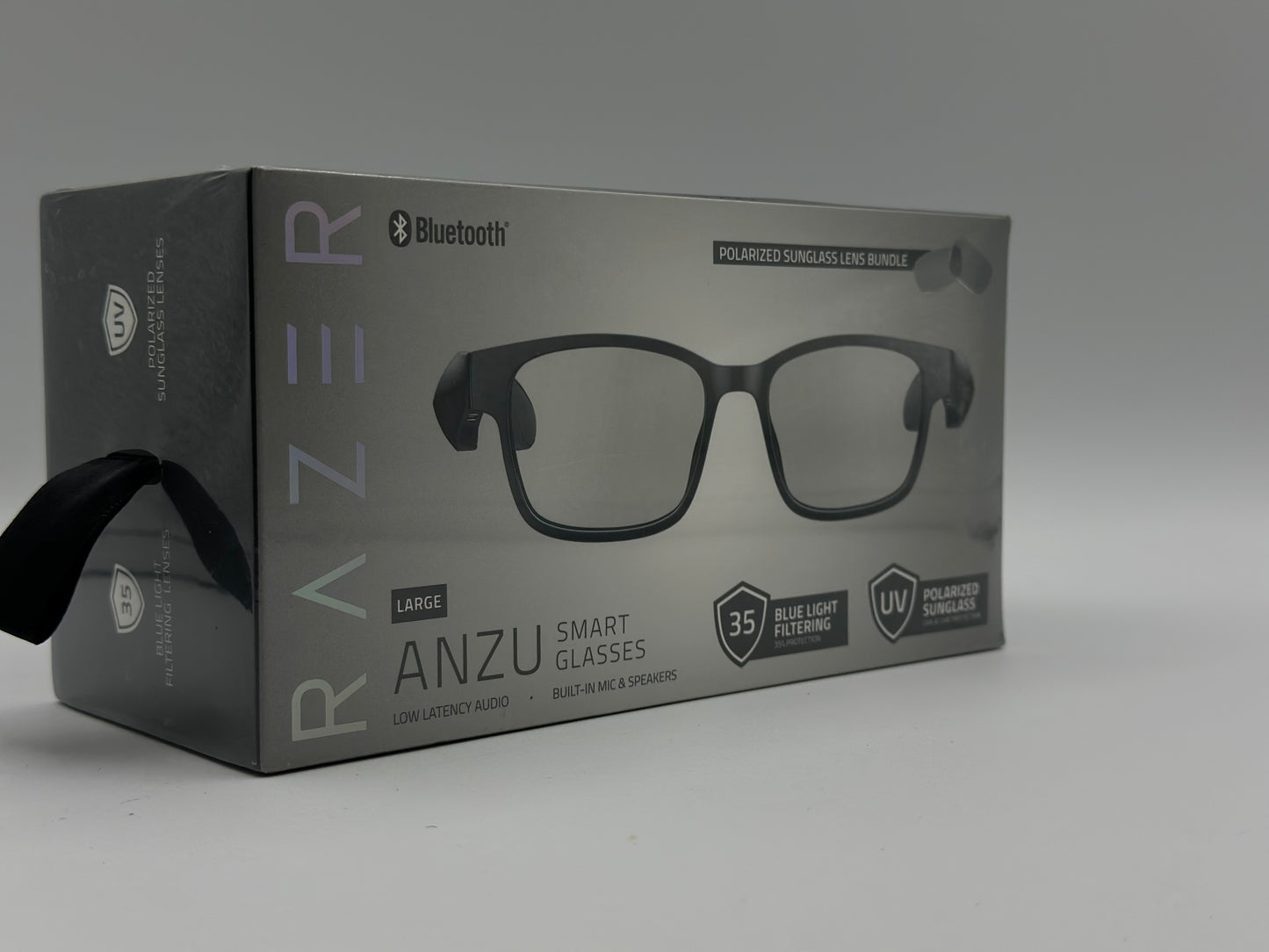 Lunettes à filtre anti-lumière bleue ou lunettes de soleil audio (Rectangle, Large) (Son à faible latence, Conception IPX4 résistante à l’eau, Micro intégré et haut-parleurs) Noir Razer Anzu