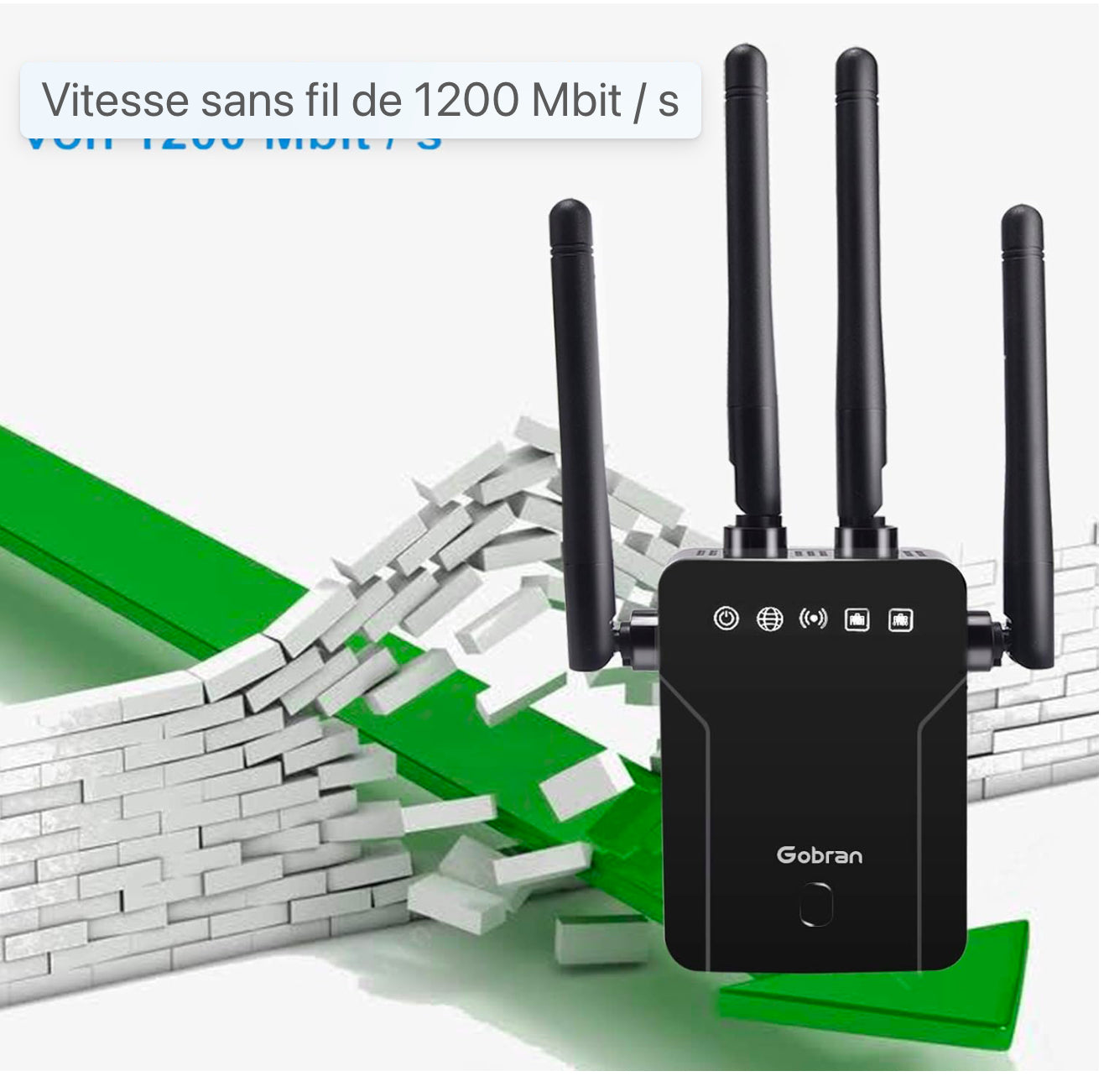 WLAN Repeater WLAN Amplificateur 1200Mbit/s Dualband 5GHz 2.4GHz, WiFi Amplificateur Point d'accès Port Ethernet/LAN/WPS, AP/Répéteur/Routeur, Facile à installer, Compatible avec tous les appareils WLAN