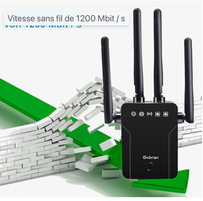 WLAN Repeater WLAN Amplificateur 1200Mbit/s Dualband 5GHz 2.4GHz, WiFi Amplificateur Point d'accès Port Ethernet/LAN/WPS, AP/Répéteur/Routeur, Facile à installer, Compatible avec tous les appareils WLAN