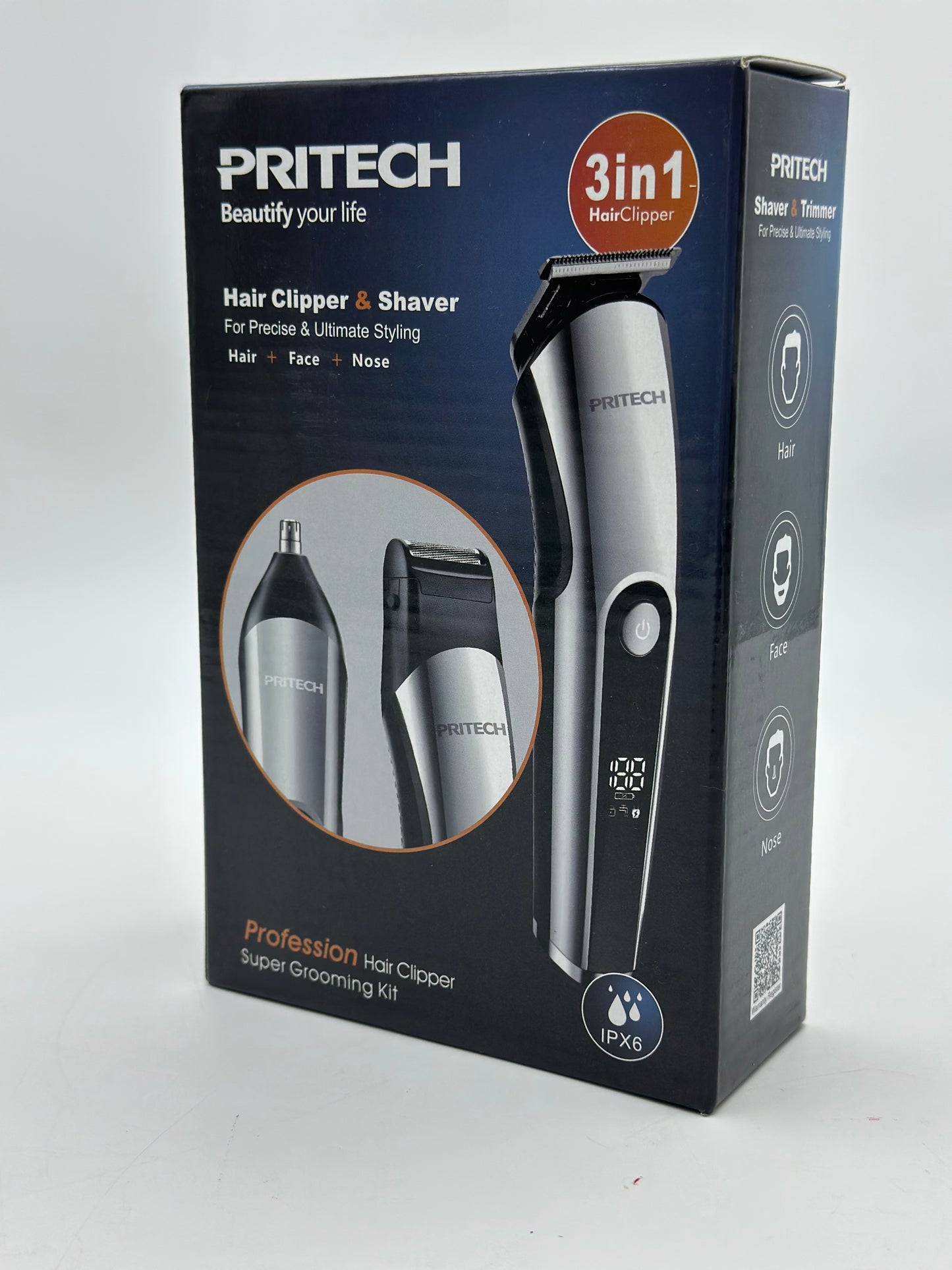 PRITECH Tondeuses à Cheveux pour Hommes, Tondeuse à Nez, Micro Rasoirs 3 en 1 Kit de Soins pour Hommes sans Fil et Rechargeable, Tondeuse à Cheveux Électrique avec Écran LED et Tête de Coupe T, IPX6