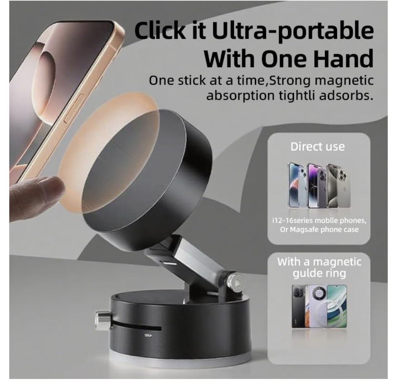 Support de téléphone magnétique pliable et rotatif blanc - Miroir de fitness magnétique robuste - Surface lisse - Pour tous les véhicules