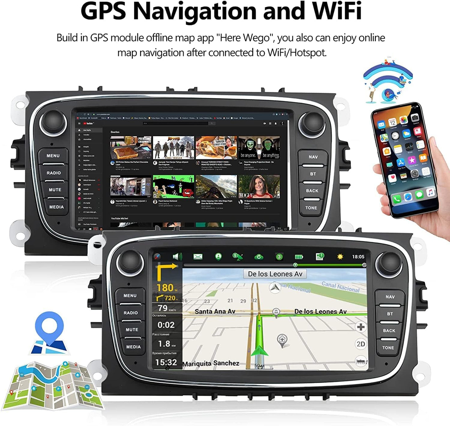 Autoradio 2+32G Android 11- 2 Din avec Carplay pour Ford Focus Mondeo Galaxy Kuga C-Max S-Max neuf
