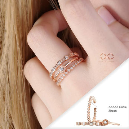 Lot de 3 bagues Quinby en Or Rose pour Femme avec Zircon cubique réglable