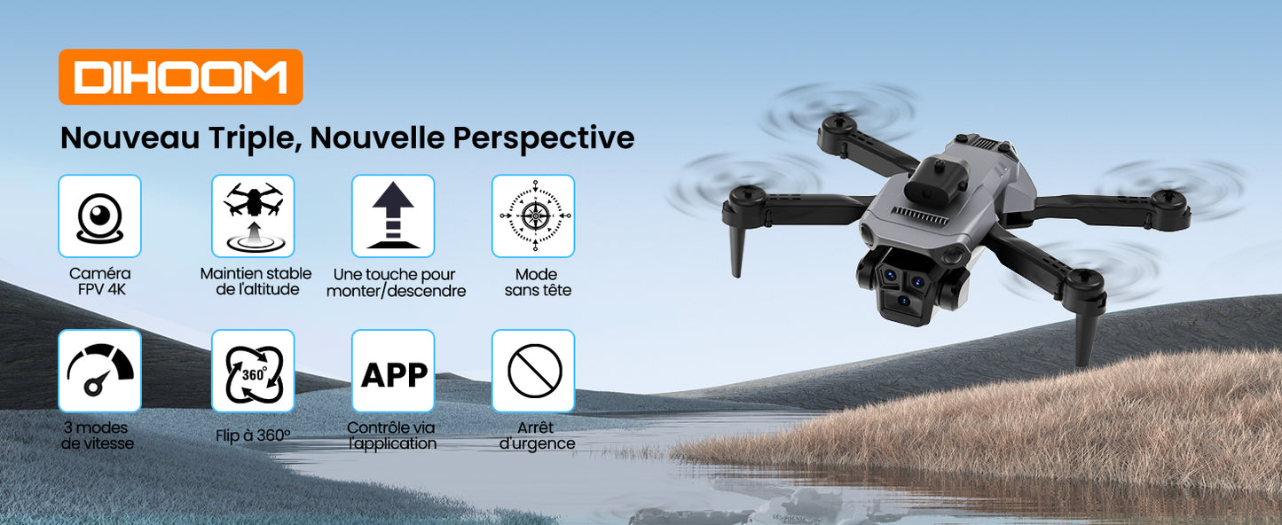 Drone Avec Caméra 4K, Quadricoptère FPV WiFi Télécommandé, 360°Flips neuf