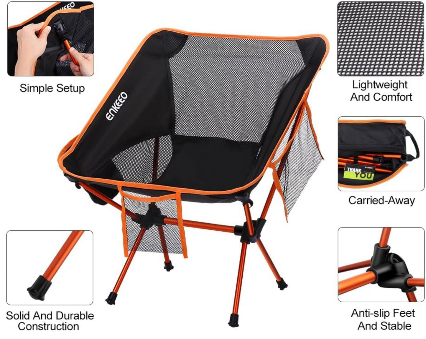ENKEEO Chaise de Camping Pliable Chaise Camping Ultra-Légères Portatives avec Le Sac de Transport (1,2 kg) neuf