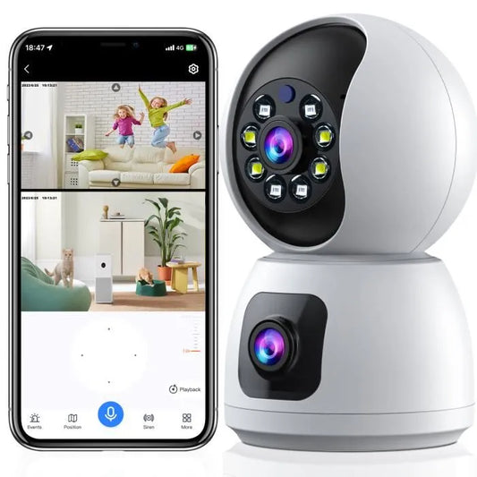 Caméra Surveillance WiFi Sans Fil Interieur 2MP+2MP Double Objectif Babyphone neuve