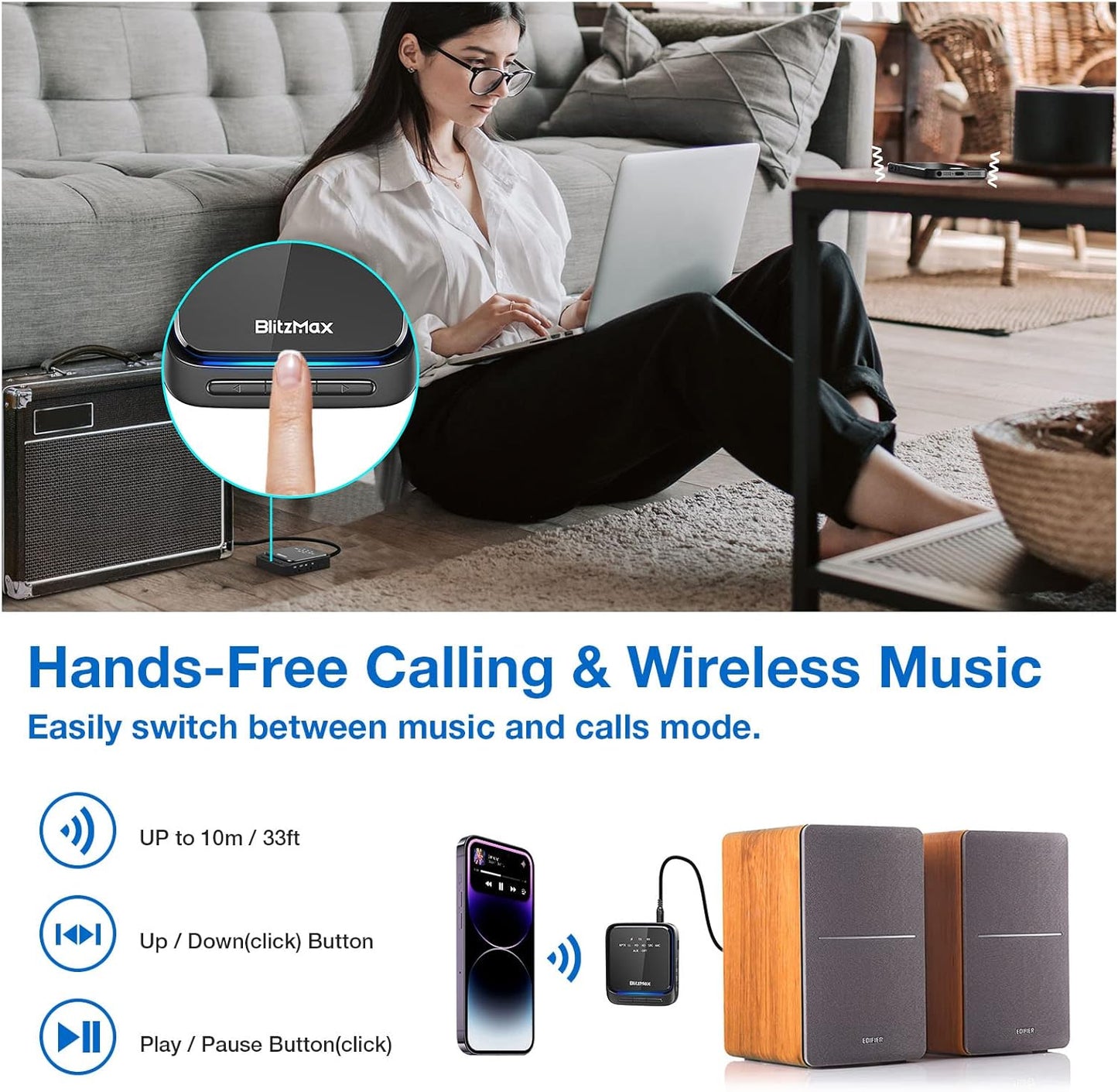 Adaptateur Bluetooth 5.2, récepteur émetteur, Faible Latence et HD, Double Connexion, Sortie Optique numérique AUX + RCA + 3,5 mm, pour TV/Haut-Parleur/stéréo Domestique/Ordinateur Portable