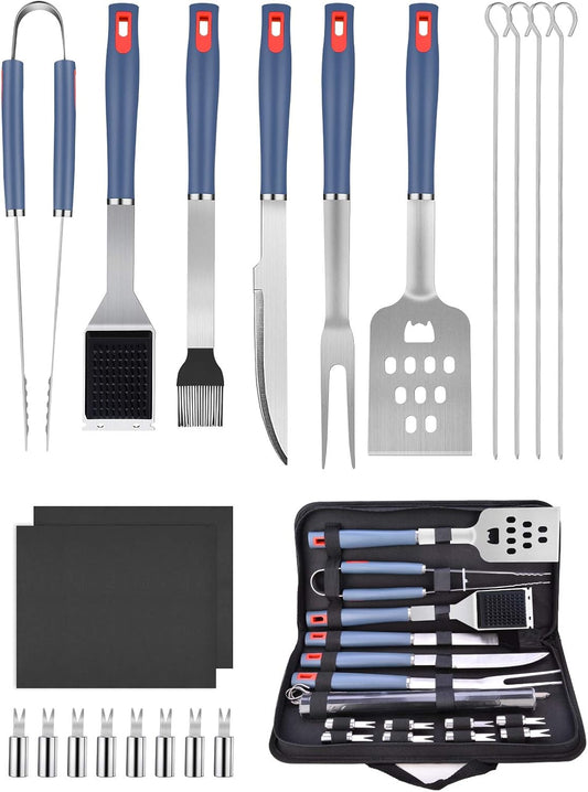 Ustensiles Barbecue, 20 Pièces Kit Barbecue avec Brosse Nettoyage Accessoires, Barbecue Portable Accessoire pour Jardin, Extérieur, Randonnée et Voyage Grillade