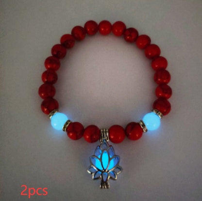 Bracelet "Lotus Lumineux" – Pierre Naturelle, Énergie Yoga & Perles Phosphorescen
