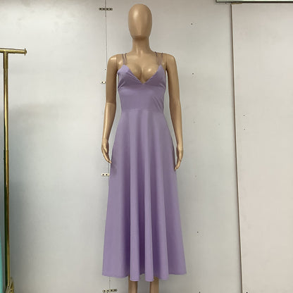 Robe Maxi "Aura-Summer" – Coupe Évasée, Décolleté en V & Dos Nu