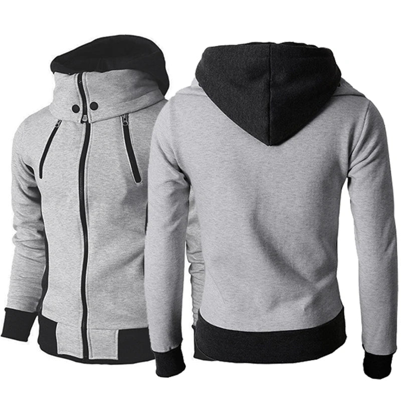 Veste à capuche zippée pour hommes Faux cardigan de sport en deux pièces Veste de sweat-shirt ajustée décontractée