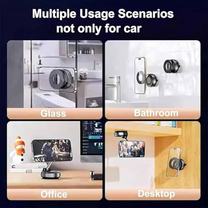 Support de téléphone, support de téléphone magnétique sous vide réglable à 360° Shopellox, support de téléphone mains libres pliable et rétractable pour maquillage/gymnase/miroir, adapté à tous les smartphones (noir)