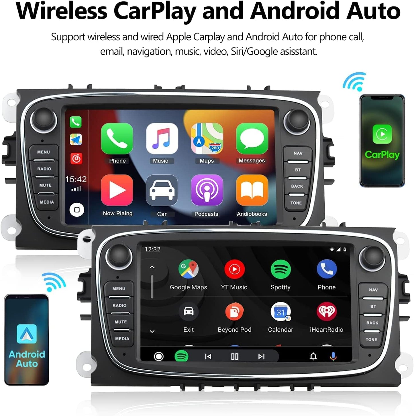 Autoradio 2+32G Android 11- 2 Din avec Carplay pour Ford Focus Mondeo Galaxy Kuga C-Max S-Max neuf