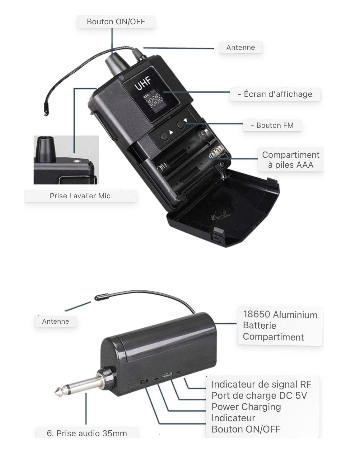 Microphone Lavalier sans fil Caméra sans fil Microphone Lavalier sans fil Compatible pour DSLR Smartphone Caméra pour enregistrement vidéo Programme Hébergement Enseignement et entretien 48 canaux UHF