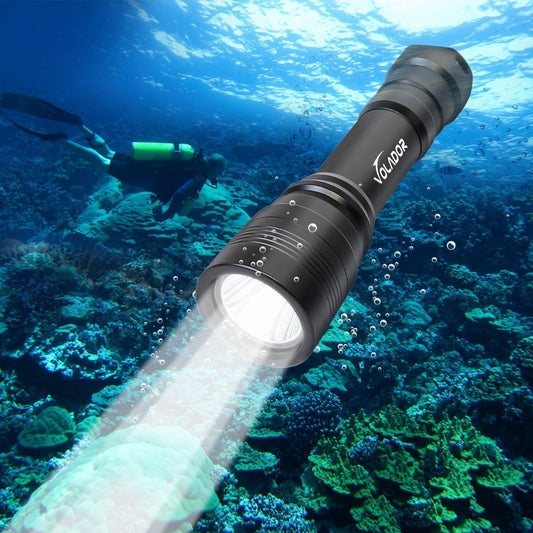 Lampe de poche Volador pour la plongée, 1000 lumens, rechargeable, lampe de poche sous-marine, 150 mètres de plongée, avec 1 x 18650 batterie et chargeur, lampe de poche de plongée