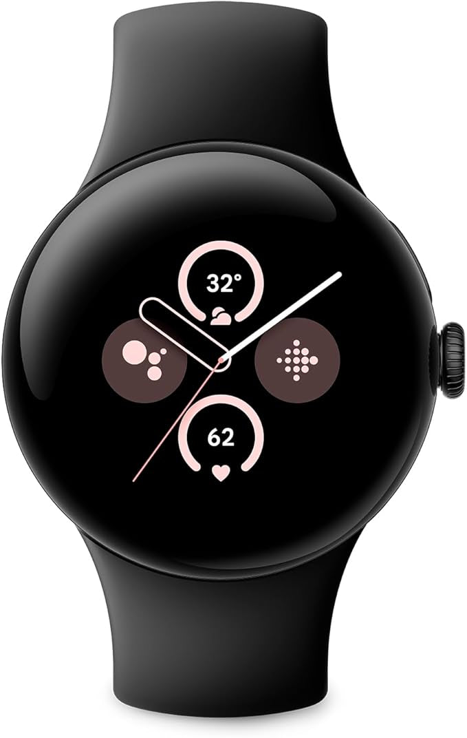 Google Pixel Watch 2 – Boîtier en Aluminium Noir Mat – Bracelet Sport Noir Volcanique – Wi-FI