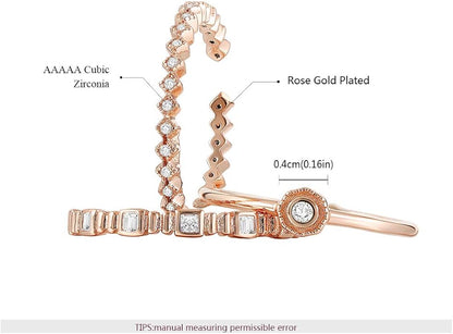Lot de 3 bagues Quinby en Or Rose pour Femme avec Zircon cubique réglable