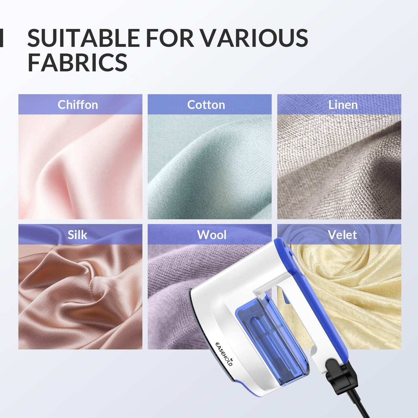 Fer à Repasser Défroisseur Vapeur Portable Voyage Electronique avec Fil Amovible Semelle en Céramique Anti-Adhésive Réchauffement Rapide Tissu Texitile - Bleu & Blanc