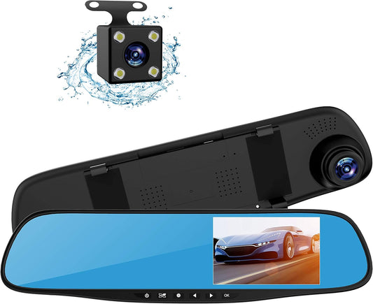 Dash cam 4.3 "1080p à Double Objectif Voiture Auto DVR Miroir Dash Cam enregistreur + Kit caméra de Vue arrière