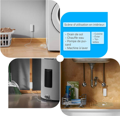 AGSHome Détecteur d'eau WLAN Alarme d'eau, alarme de fuite APP, fonctionne avec l'application SmartLife, fonctionnement sur batterie, pour machine à laver, salle de bain et cave