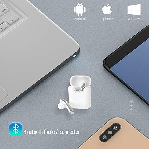 Ecouteur Bluetooth, Ecouteur sans Fil TWS Léger Stéréo Basse Lourde Bluetooth 5.0, Auriculaires avec Micro Intégré,(White)