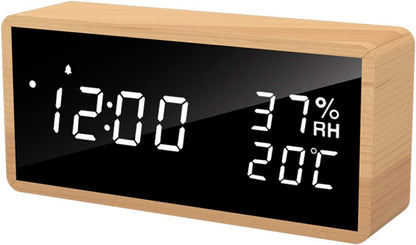 Réveil Numérique en Bois, avec 3 Réglages d'Alarme Température et de l'Humidité neuf