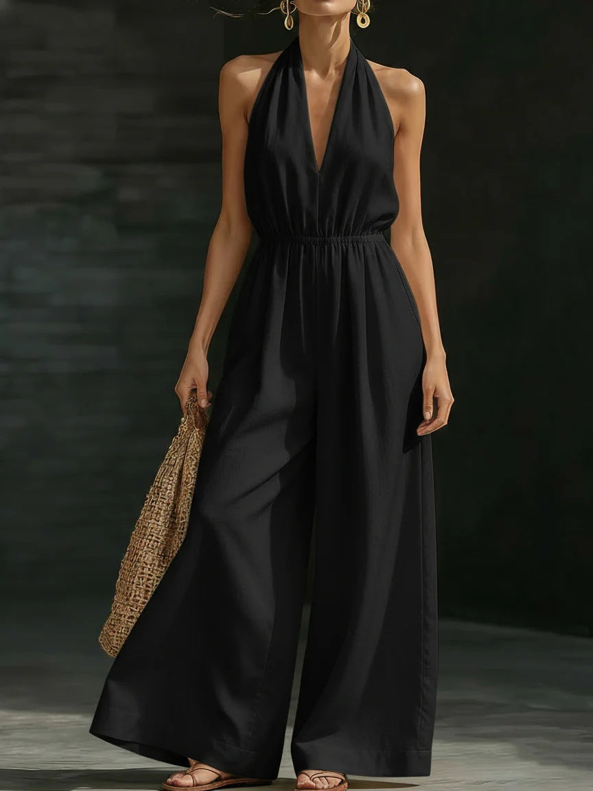 Combinaison "Night-Star" – Col en V Profond, Taille Haute & Jambes Fluides
