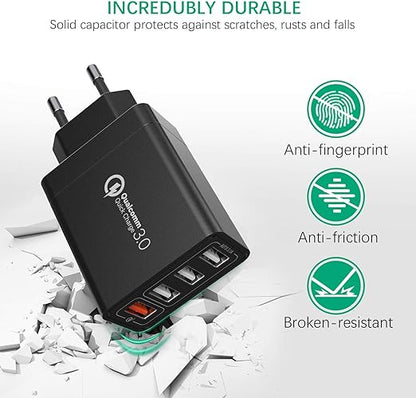 Chargeur Secteur USB, QC 3.0 30W/6A 4 Ports, Quick Charge 3.0