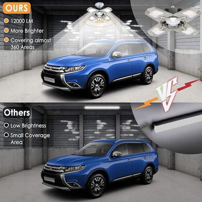 Éclairage de garage à LED Avec 4 panneaux Réglables, E27 6500K 12000LM 120w neuf
