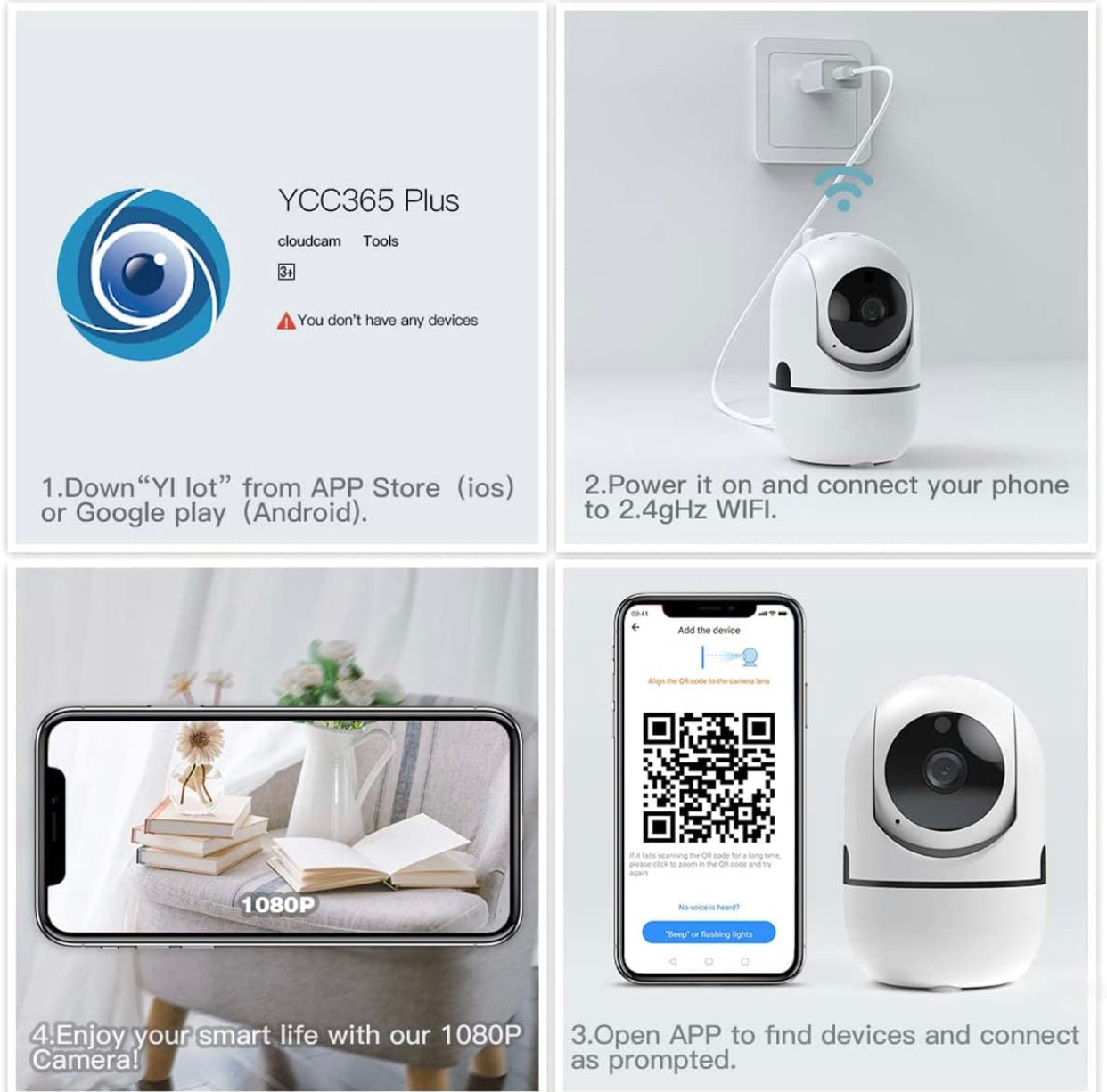 Caméra Surveillance IP WiFi 1080P FHD sans Fil 2,4 G Vision panoramique de sécurité avec détection M