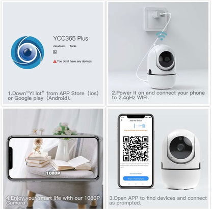 Caméra Surveillance IP WiFi 1080P FHD sans Fil 2,4 G Vision panoramique de sécurité avec détection M
