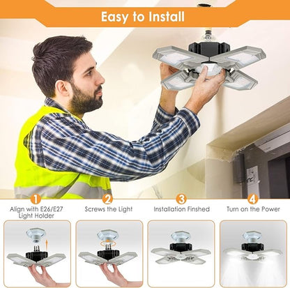 Éclairage de garage à LED Avec 4 panneaux Réglables, E27 6500K 12000LM 120w neuf