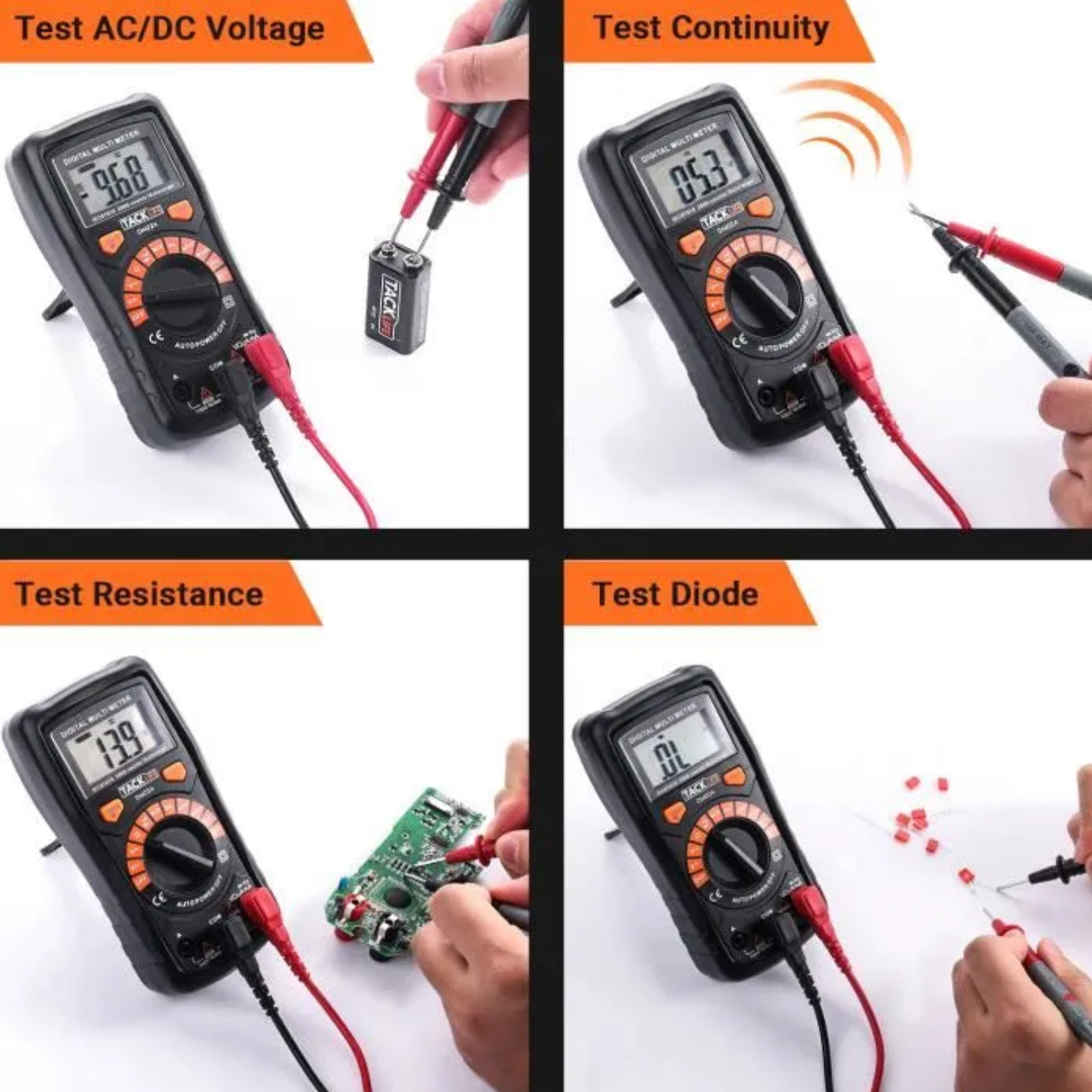 Multimètre Numérique Classique, Multi-Testeur TACKLIFE avec Détection de Tension sans Contact, Ecran LCD Rétroéclairé - DM02A