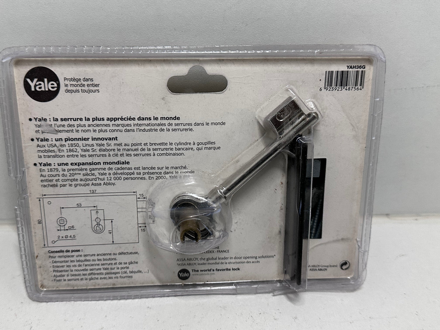 Yale Serrure en applique horizontale à fouillot Gauche - YAH36G - Kaki, 2 Clés fournies, Axe à 55 mm, Carré de 6 mm, Version Gauche - pour Porte intérieure de communication